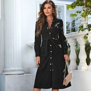Shein Button Front Belted Denim Dress